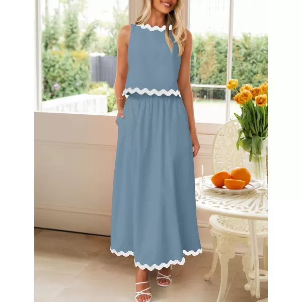 imageZESICA Womens 2024 Summer Two Piece Sets Casual Sleeveless Tank Top and A Line Flowy Maxi Skirt Vacation OutfitsBlue
