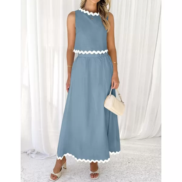 imageZESICA Womens 2024 Summer Two Piece Sets Casual Sleeveless Tank Top and A Line Flowy Maxi Skirt Vacation OutfitsBlue