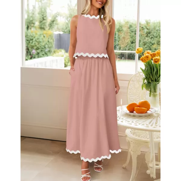 imageZESICA Womens 2024 Summer Two Piece Sets Casual Sleeveless Tank Top and A Line Flowy Maxi Skirt Vacation OutfitsDustypink