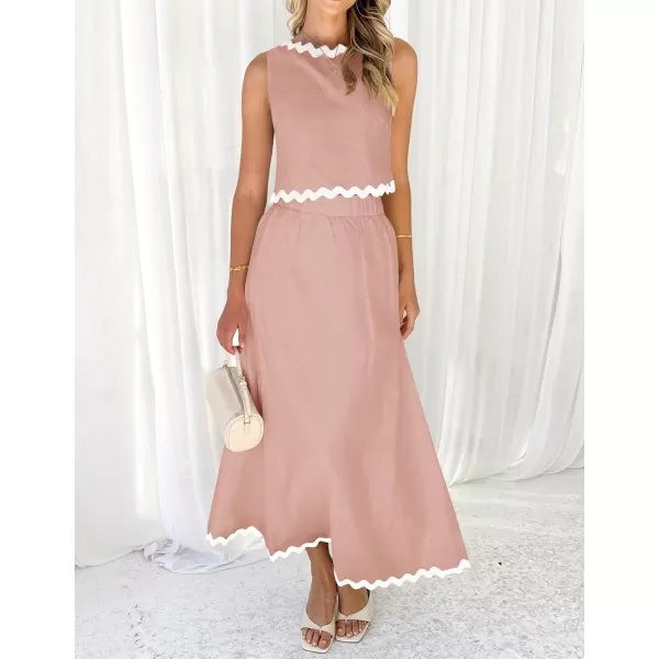 imageZESICA Womens 2024 Summer Two Piece Sets Casual Sleeveless Tank Top and A Line Flowy Maxi Skirt Vacation OutfitsDustypink