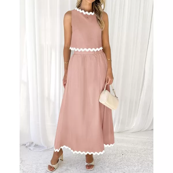 imageZESICA Womens 2024 Summer Two Piece Sets Casual Sleeveless Tank Top and A Line Flowy Maxi Skirt Vacation OutfitsDustypink