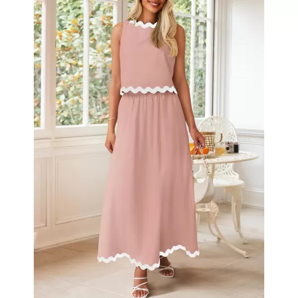 imageZESICA Womens 2024 Summer Two Piece Sets Casual Sleeveless Tank Top and A Line Flowy Maxi Skirt Vacation OutfitsDustypink
