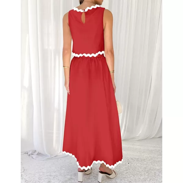 imageZESICA Womens 2024 Summer Two Piece Sets Casual Sleeveless Tank Top and A Line Flowy Maxi Skirt Vacation OutfitsRed