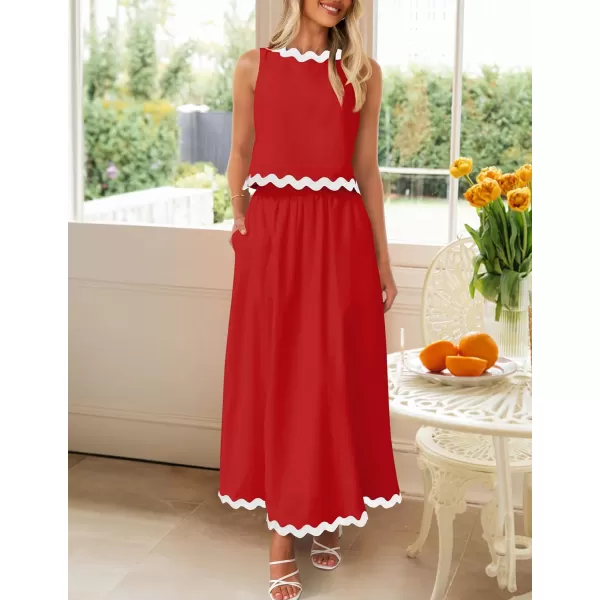 imageZESICA Womens 2024 Summer Two Piece Sets Casual Sleeveless Tank Top and A Line Flowy Maxi Skirt Vacation OutfitsRed