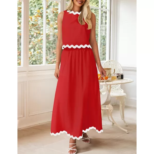imageZESICA Womens 2024 Summer Two Piece Sets Casual Sleeveless Tank Top and A Line Flowy Maxi Skirt Vacation OutfitsRed