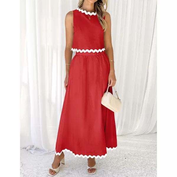 imageZESICA Womens 2024 Summer Two Piece Sets Casual Sleeveless Tank Top and A Line Flowy Maxi Skirt Vacation OutfitsRed