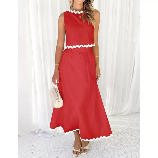 imageZESICA Womens 2024 Summer Two Piece Sets Casual Sleeveless Tank Top and A Line Flowy Maxi Skirt Vacation OutfitsRed