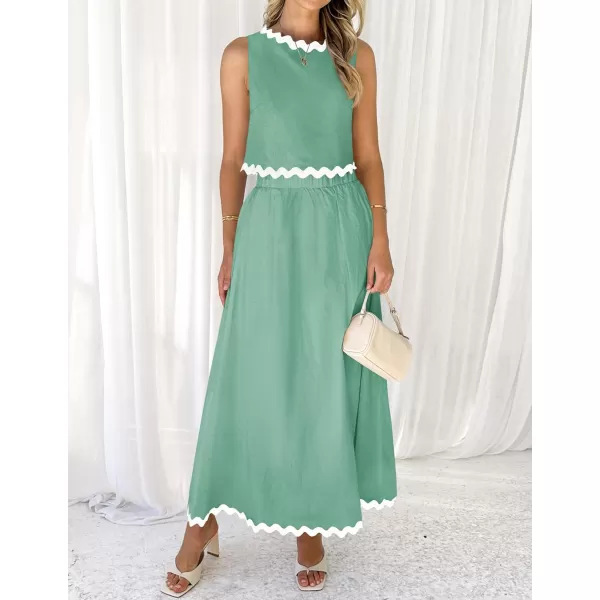 imageZESICA Womens 2024 Summer Two Piece Sets Casual Sleeveless Tank Top and A Line Flowy Maxi Skirt Vacation OutfitsSage