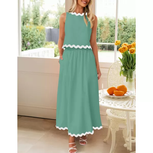 imageZESICA Womens 2024 Summer Two Piece Sets Casual Sleeveless Tank Top and A Line Flowy Maxi Skirt Vacation OutfitsSage