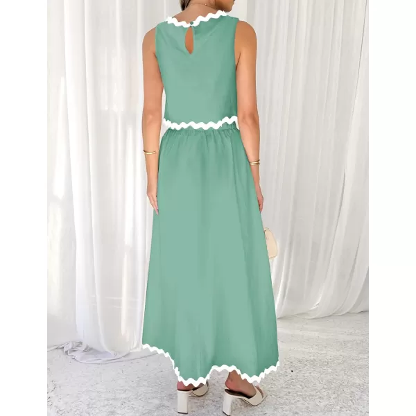 imageZESICA Womens 2024 Summer Two Piece Sets Casual Sleeveless Tank Top and A Line Flowy Maxi Skirt Vacation OutfitsSage