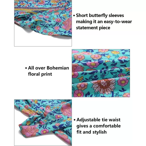 imageZESICA Womens 2024 Summer Wrap V Neck Bohemian Floral Print Ruffle Swing A Line Beach Mini DressGreen