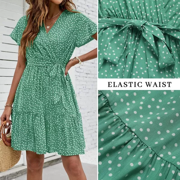 imageZESICA Womens 2024 Summer Wrap V Neck Bohemian Floral Print Ruffle Swing A Line Beach Mini DressPalegreen