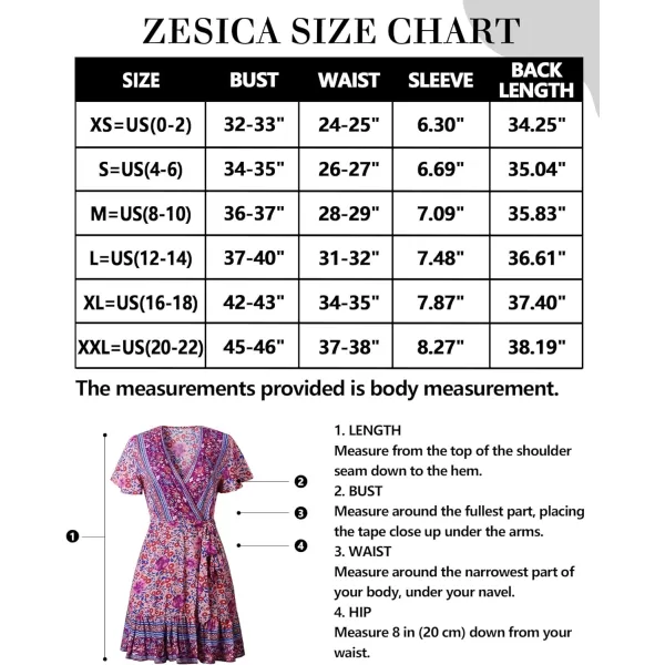 imageZESICA Womens 2024 Summer Wrap V Neck Bohemian Floral Print Ruffle Swing A Line Beach Mini DressPurple