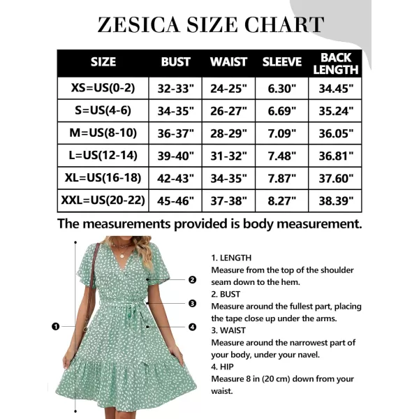 imageZESICA Womens 2024 Summer Wrap V Neck Bohemian Floral Print Ruffle Swing A Line Beach Mini DressSage