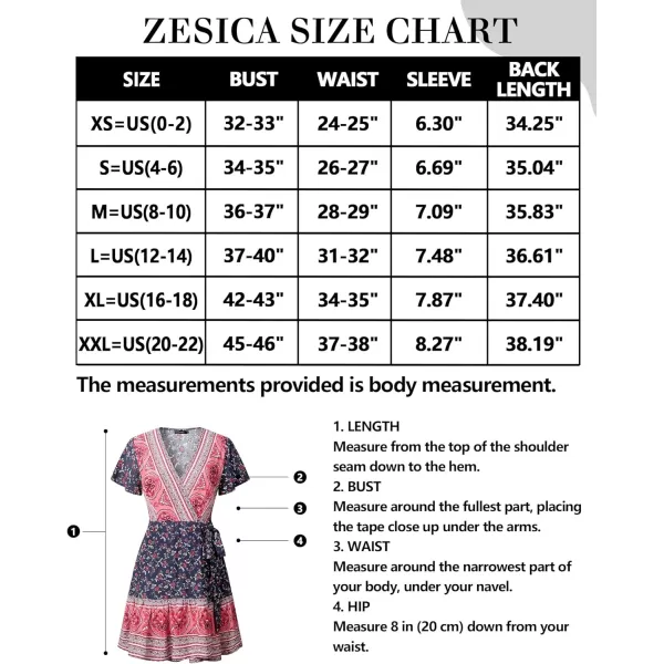 imageZESICA Womens 2024 Summer Wrap V Neck Bohemian Floral Print Ruffle Swing A Line Beach Mini DressTwilightblue