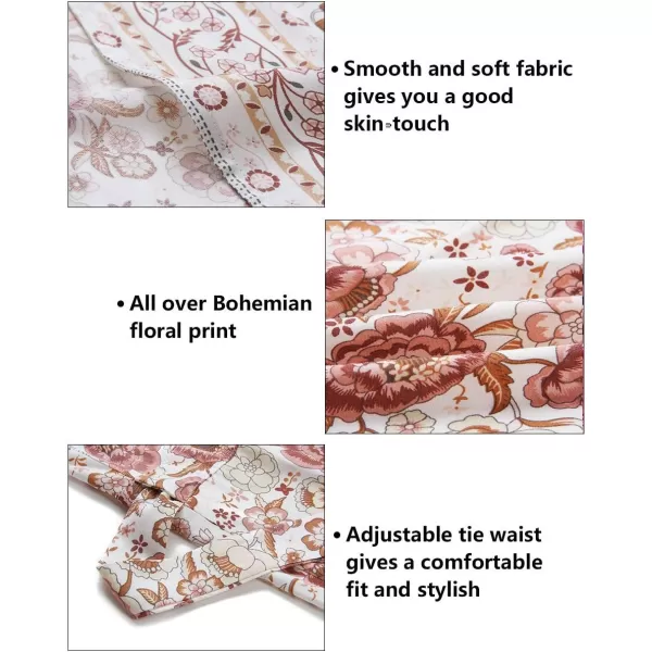 imageZESICA Womens 2024 Summer Wrap V Neck Bohemian Floral Print Ruffle Swing A Line Beach Mini DressWhite
