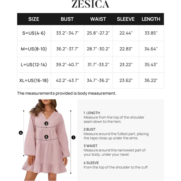imageZESICA Womens 2024 Tunic Mini Dress Casual Long Sleeve V Neck Ruffle Tiered Loose Flowy Swing Short DressesDusty Pink