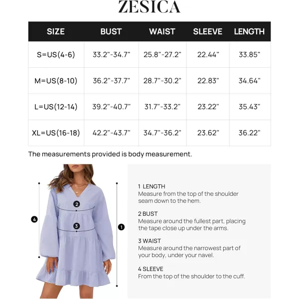 imageZESICA Womens 2024 Tunic Mini Dress Casual Long Sleeve V Neck Ruffle Tiered Loose Flowy Swing Short DressesLight Blue