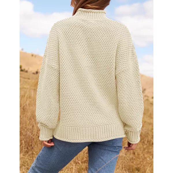 imageZESICA Womens 2024 Turtleneck Batwing Sleeve Loose Oversized Chunky Knitted Pullover Sweater Jumper TopsApricot