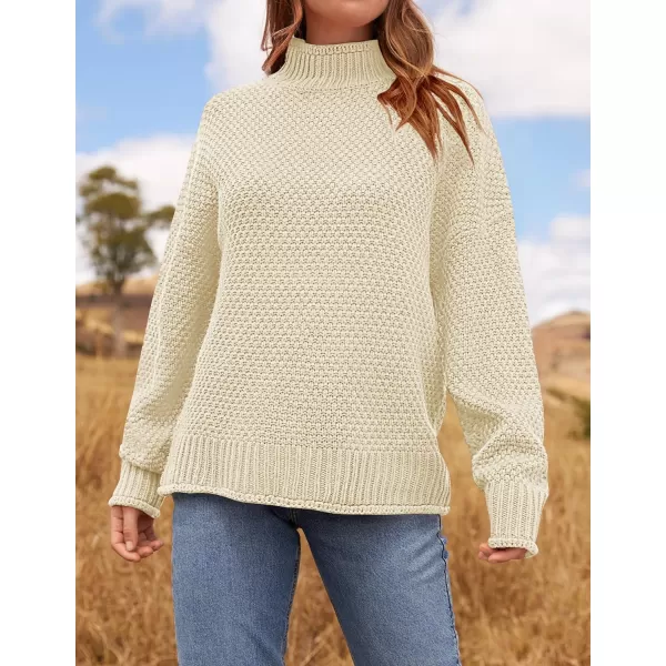 imageZESICA Womens 2024 Turtleneck Batwing Sleeve Loose Oversized Chunky Knitted Pullover Sweater Jumper TopsApricot