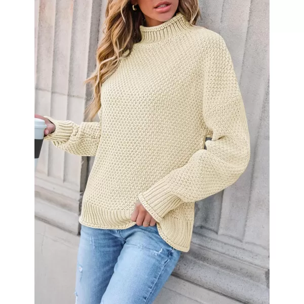 imageZESICA Womens 2024 Turtleneck Batwing Sleeve Loose Oversized Chunky Knitted Pullover Sweater Jumper TopsApricot