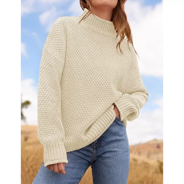 imageZESICA Womens 2024 Turtleneck Batwing Sleeve Loose Oversized Chunky Knitted Pullover Sweater Jumper TopsApricot