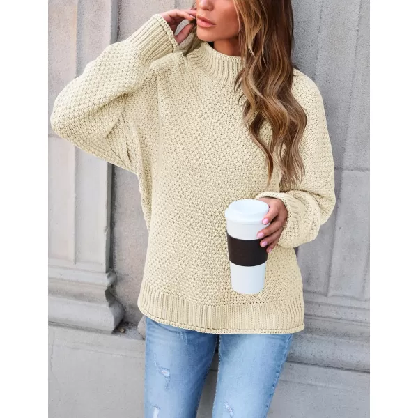 imageZESICA Womens 2024 Turtleneck Batwing Sleeve Loose Oversized Chunky Knitted Pullover Sweater Jumper TopsApricot