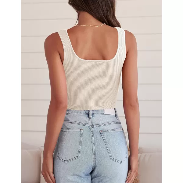 imageZESICA Womens 2024 V Neck Crop Top Ribbed Knit Backless Slim Fit Basic Casual Tank TopsApricot