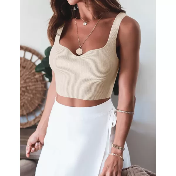 imageZESICA Womens 2024 V Neck Crop Top Ribbed Knit Backless Slim Fit Basic Casual Tank TopsApricot