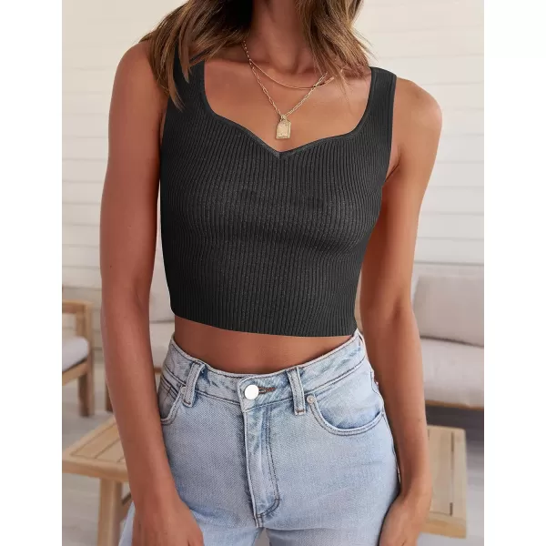 imageZESICA Womens 2024 V Neck Crop Top Ribbed Knit Backless Slim Fit Basic Casual Tank TopsBlack