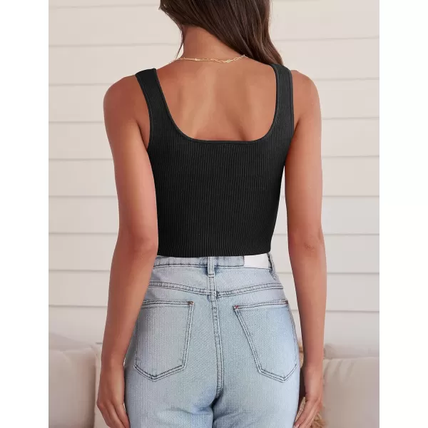imageZESICA Womens 2024 V Neck Crop Top Ribbed Knit Backless Slim Fit Basic Casual Tank TopsBlack