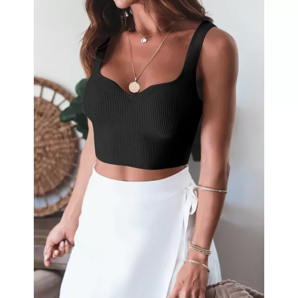 imageZESICA Womens 2024 V Neck Crop Top Ribbed Knit Backless Slim Fit Basic Casual Tank TopsBlack