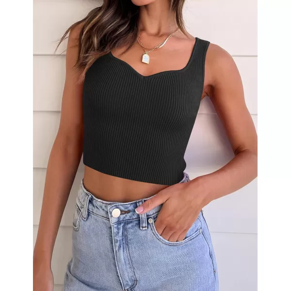 imageZESICA Womens 2024 V Neck Crop Top Ribbed Knit Backless Slim Fit Basic Casual Tank TopsBlack