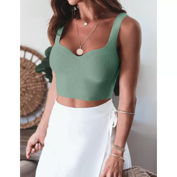imageZESICA Womens 2024 V Neck Crop Top Ribbed Knit Backless Slim Fit Basic Casual Tank TopsMint