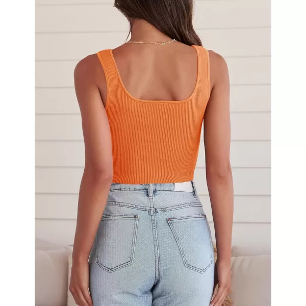 imageZESICA Womens 2024 V Neck Crop Top Ribbed Knit Backless Slim Fit Basic Casual Tank TopsOrange