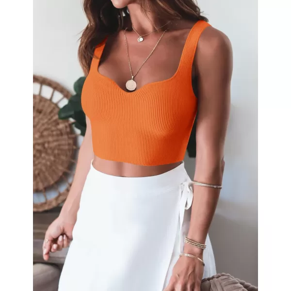 imageZESICA Womens 2024 V Neck Crop Top Ribbed Knit Backless Slim Fit Basic Casual Tank TopsOrange