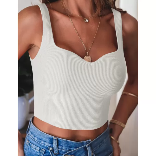 imageZESICA Womens 2024 V Neck Crop Top Ribbed Knit Backless Slim Fit Basic Casual Tank TopsWhite