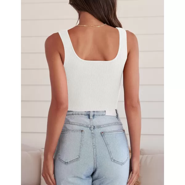 imageZESICA Womens 2024 V Neck Crop Top Ribbed Knit Backless Slim Fit Basic Casual Tank TopsWhite