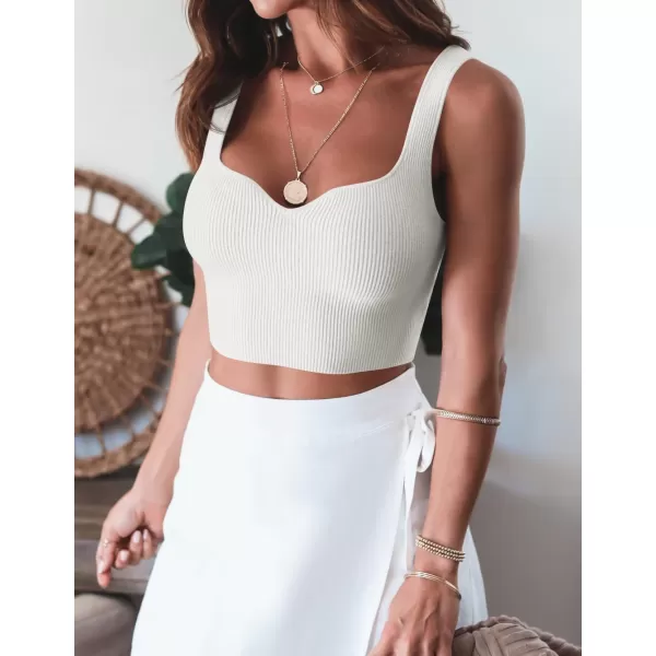 imageZESICA Womens 2024 V Neck Crop Top Ribbed Knit Backless Slim Fit Basic Casual Tank TopsWhite