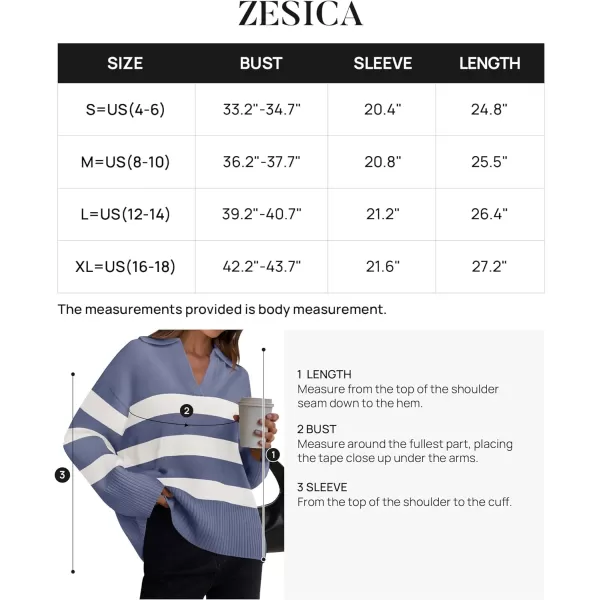 imageZESICA Womens 2024 Winter Striped Sweaters Lapel V Neck Long Sleeve Chunky Knit Oversized Pullover Sweater Jumper TopsDustyblue