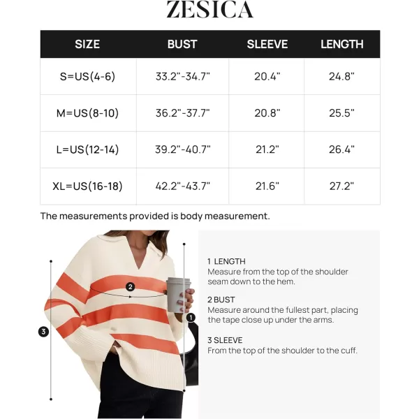 imageZESICA Womens 2024 Winter Striped Sweaters Lapel V Neck Long Sleeve Chunky Knit Oversized Pullover Sweater Jumper TopsOrange