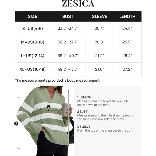 imageZESICA Womens 2024 Winter Striped Sweaters Lapel V Neck Long Sleeve Chunky Knit Oversized Pullover Sweater Jumper TopsPeagreen