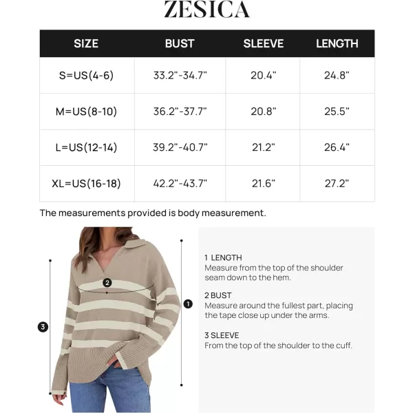 imageZESICA Womens 2024 Winter Striped Sweaters Lapel V Neck Long Sleeve Chunky Knit Oversized Pullover Sweater Jumper TopsSand