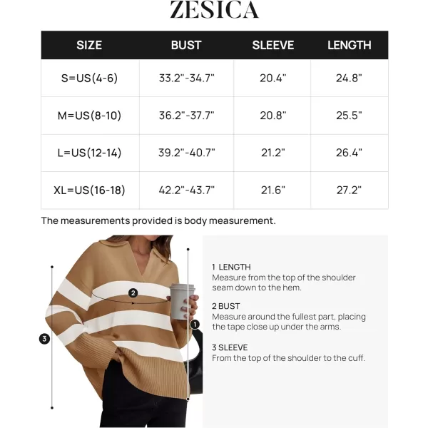 imageZESICA Womens 2024 Winter Striped Sweaters Lapel V Neck Long Sleeve Chunky Knit Oversized Pullover Sweater Jumper TopsToffee