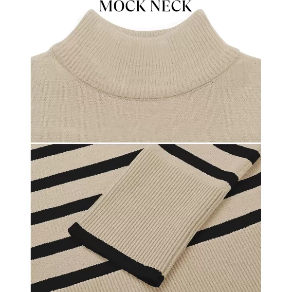 imageZESICA Womens 2024 Winter Sweaters Casual Turtleneck Long Sleeve Striped Side Slit Loose Pullover Sweater Jumper TopsNatural