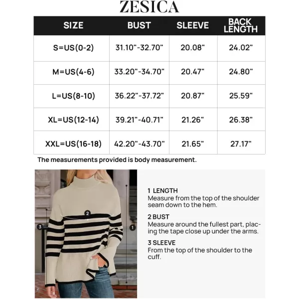 imageZESICA Womens 2024 Winter Sweaters Casual Turtleneck Long Sleeve Striped Side Slit Loose Pullover Sweater Jumper TopsNatural
