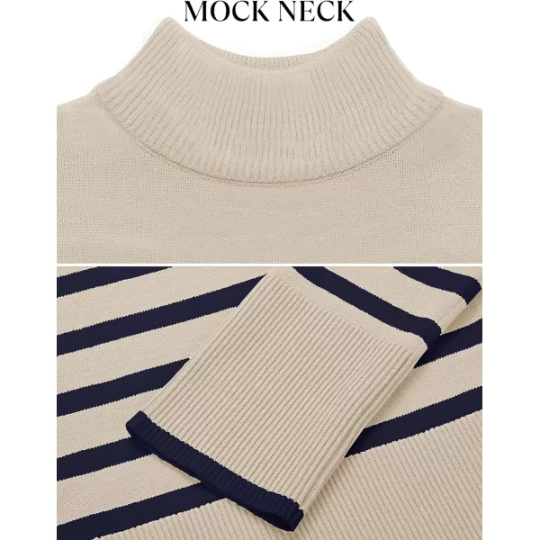 imageZESICA Womens 2024 Winter Sweaters Casual Turtleneck Long Sleeve Striped Side Slit Loose Pullover Sweater Jumper TopsNavy