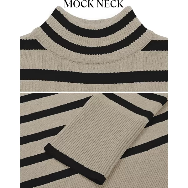 imageZESICA Womens 2024 Winter Sweaters Casual Turtleneck Long Sleeve Striped Side Slit Loose Pullover Sweater Jumper TopsOats