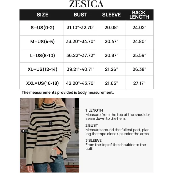 imageZESICA Womens 2024 Winter Sweaters Casual Turtleneck Long Sleeve Striped Side Slit Loose Pullover Sweater Jumper TopsOats