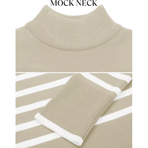imageZESICA Womens 2024 Winter Sweaters Casual Turtleneck Long Sleeve Striped Side Slit Loose Pullover Sweater Jumper TopsSand